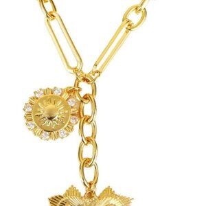 Chunky Gold Necklace Women Heart Sun Pendant Y2K Vintage Jewelry